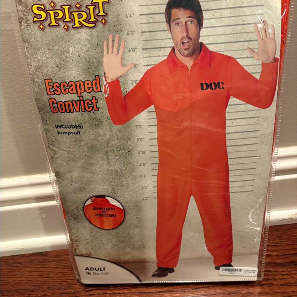Spirit Halloween escape convict costume adult small/medium.